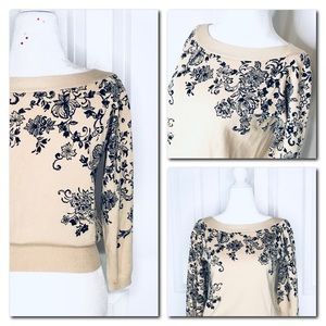Floral Sweater Tan Black